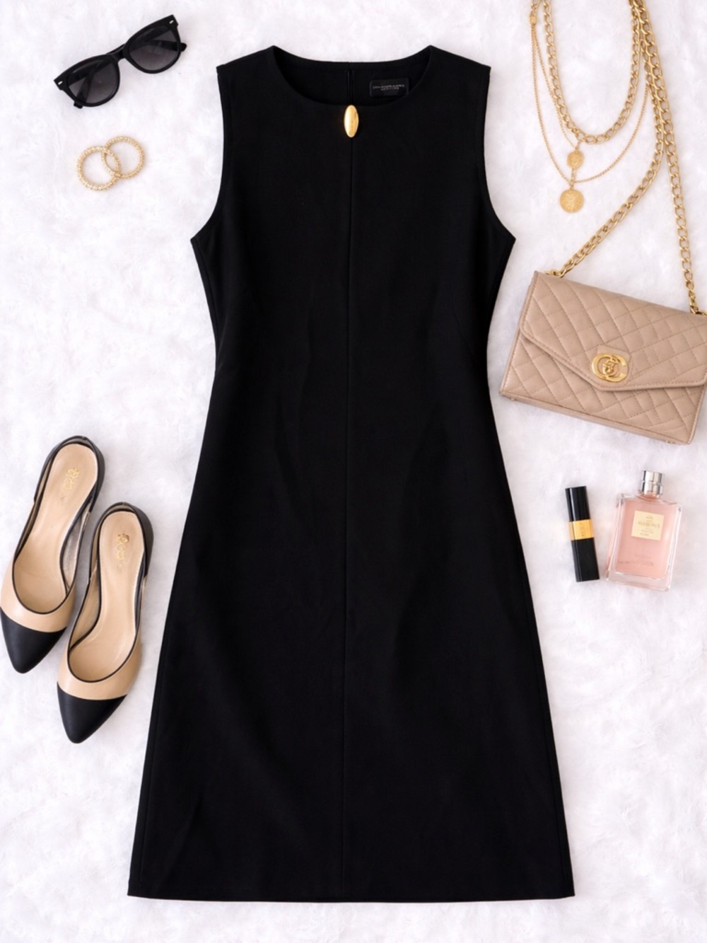 Donna Karan New York Black Sheath Dress Gold Hardware Sleeveless NWT Size 10